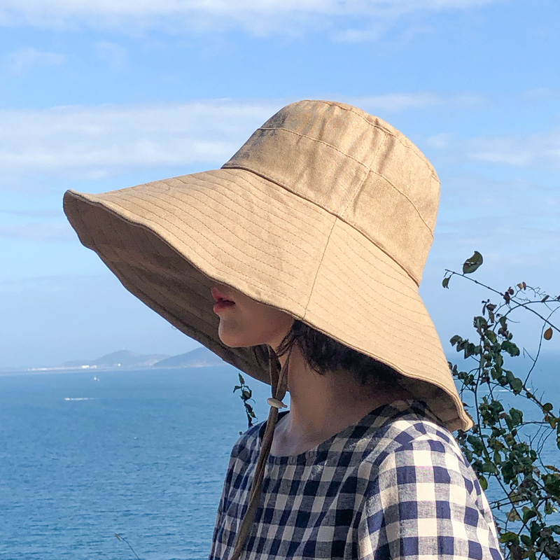 心秀嘉派专卖店日系纯色大檐渔夫帽女夏季可折叠太阳帽防晒遮阳帽韩版百搭帽子潮0