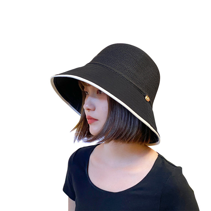 百搭渔夫帽子女夏天日系布草结合草帽可折叠草编拼接遮阳盆帽潮 - 图3