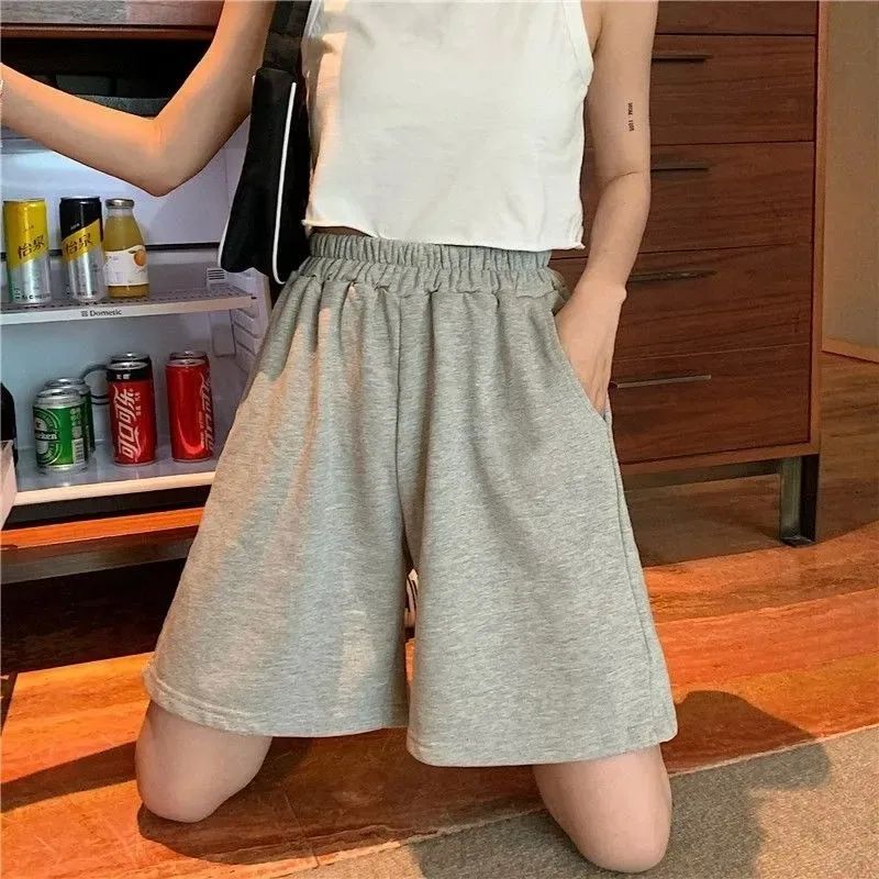 Women Shorts Summer Drawstring Wide Leg Sweat Short High Ela - 图1