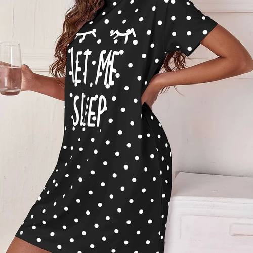 Let Me Sleep Printed Plus Size Women's Nightgowns Home Ice S-图1