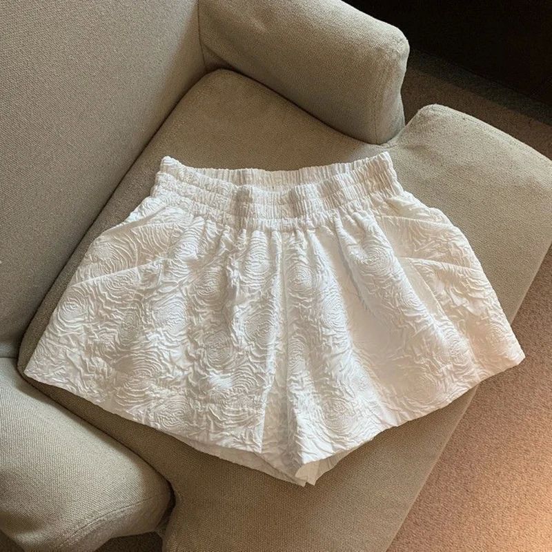 Lucyever Black White Jacquard Shorts Women 2022 Summer Elast - 图1