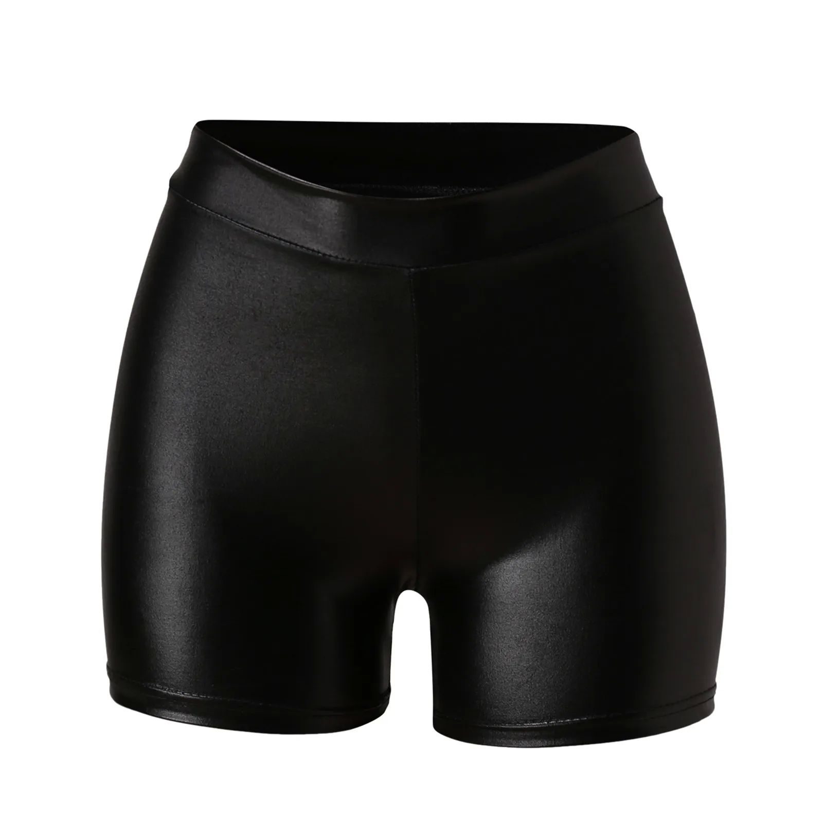 Sexy Nightclub Leather Shorts Women High Waist Stretch Push-图2