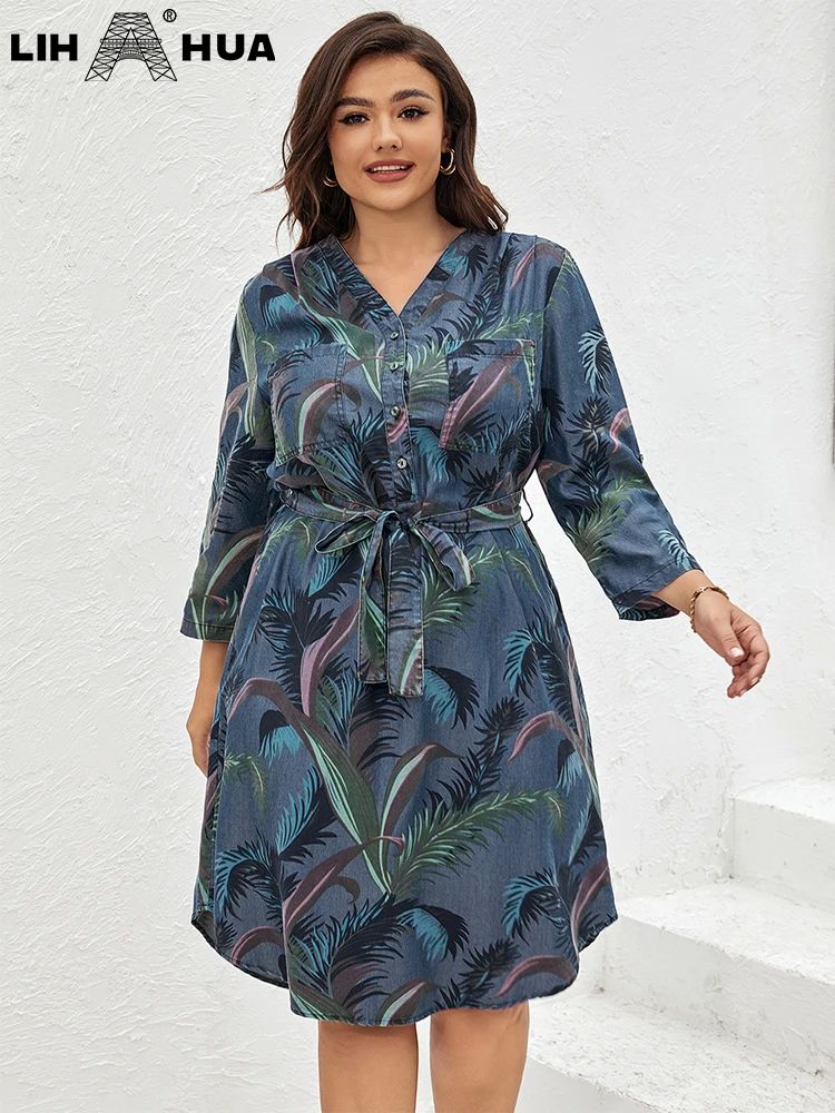 LIH HUA Women's Plus Size Denim Dress Summer Chic Elegant Dr - 图1