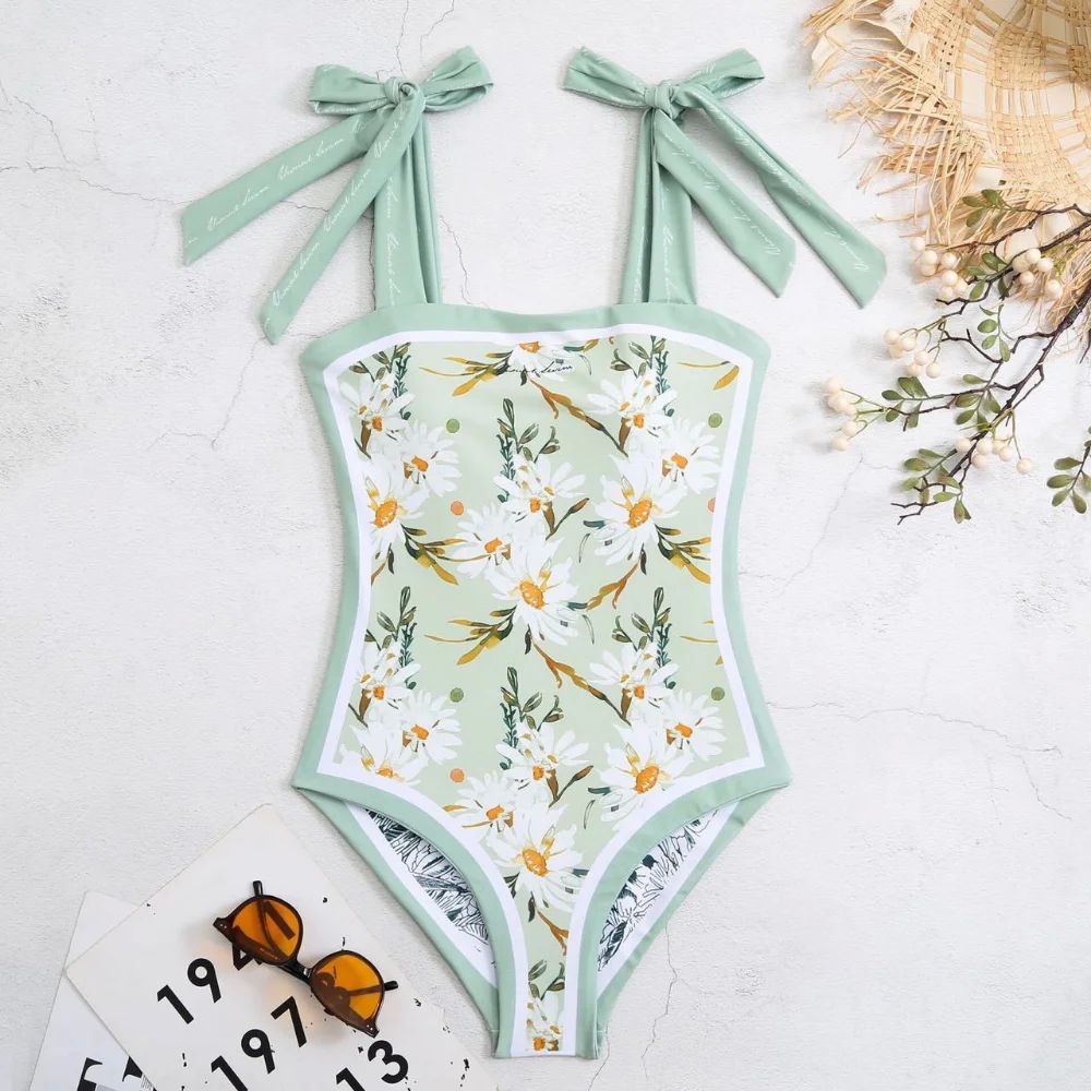 New Vintage Printed Double-sided Wear One Piece Swimsuit Swi - 图2