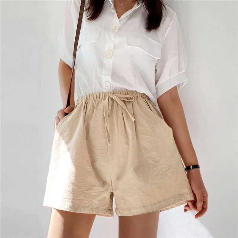 Cotton Linen Shorts Women's Sport Shorts Summer Solid High W - 图2