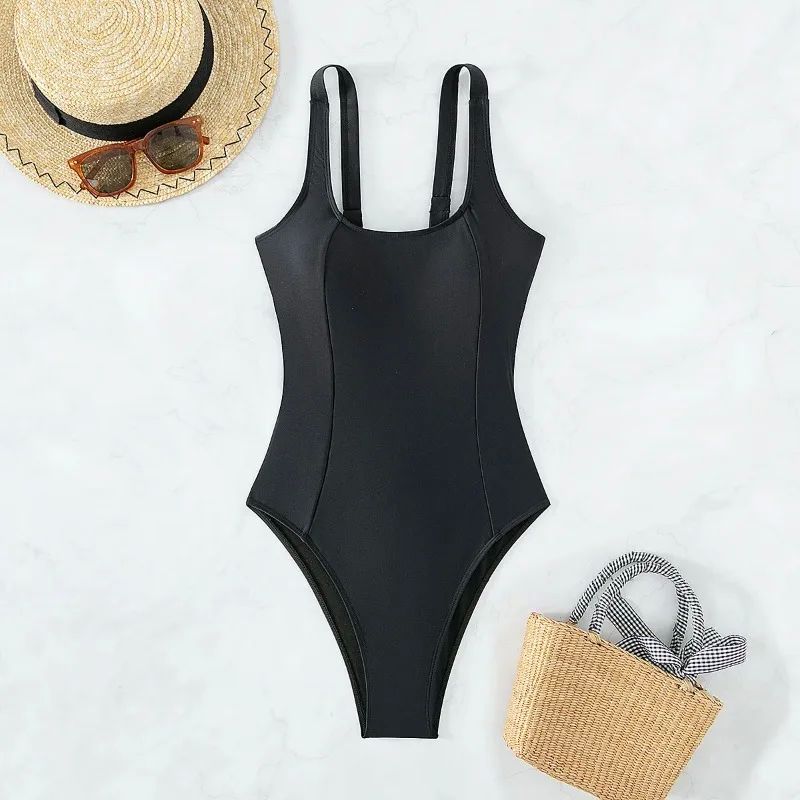 Women Sexy Black Strapped Swimwear Summer Backless Cross One - 图1