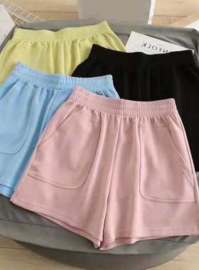 Women's Shorts With Pocket Summer Solid Color High Waist Hot
