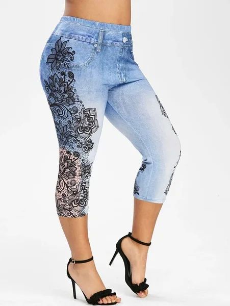 Women's Printed Denim Sportswear Leggings Oversized Hip Lift - 图0