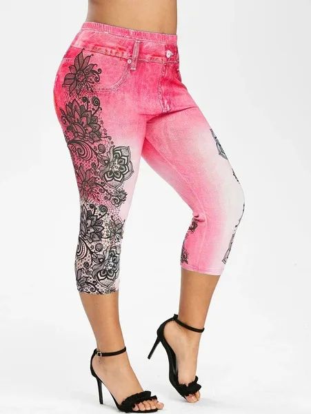 Women's Printed Denim Sportswear Leggings Oversized Hip Lift - 图2