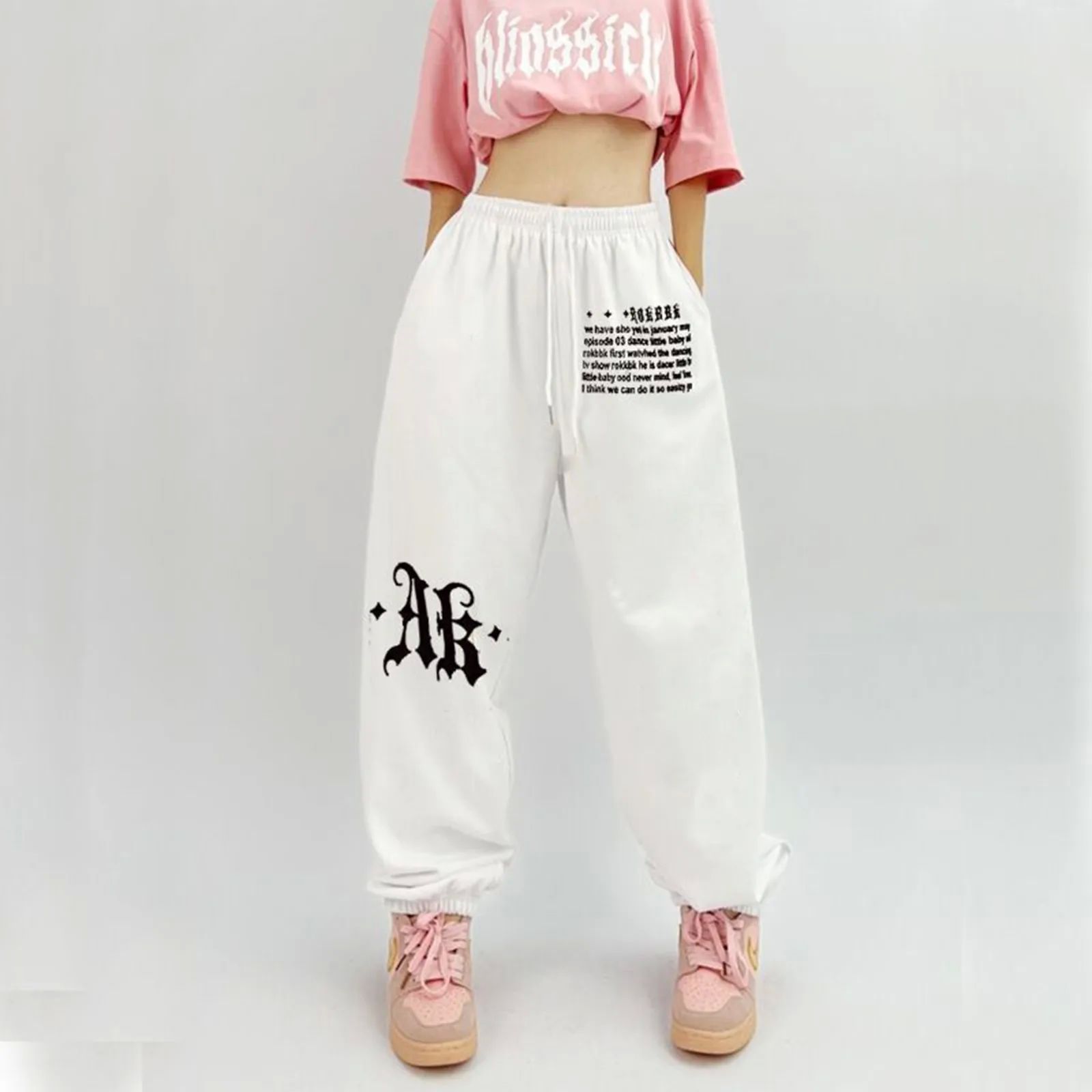 Women Street Hip Hop Sweatpants American Retro Alphabet Prin - 图1