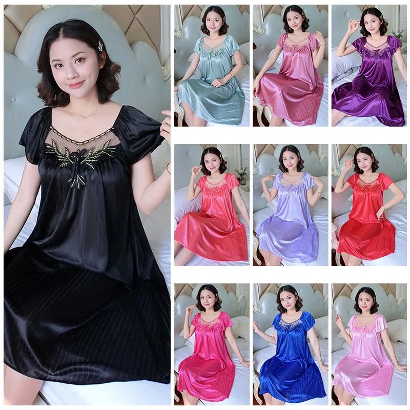 Sexy Night Dress Ice Silk Satin Sleepwear Pyjamas Female Nig - 图3