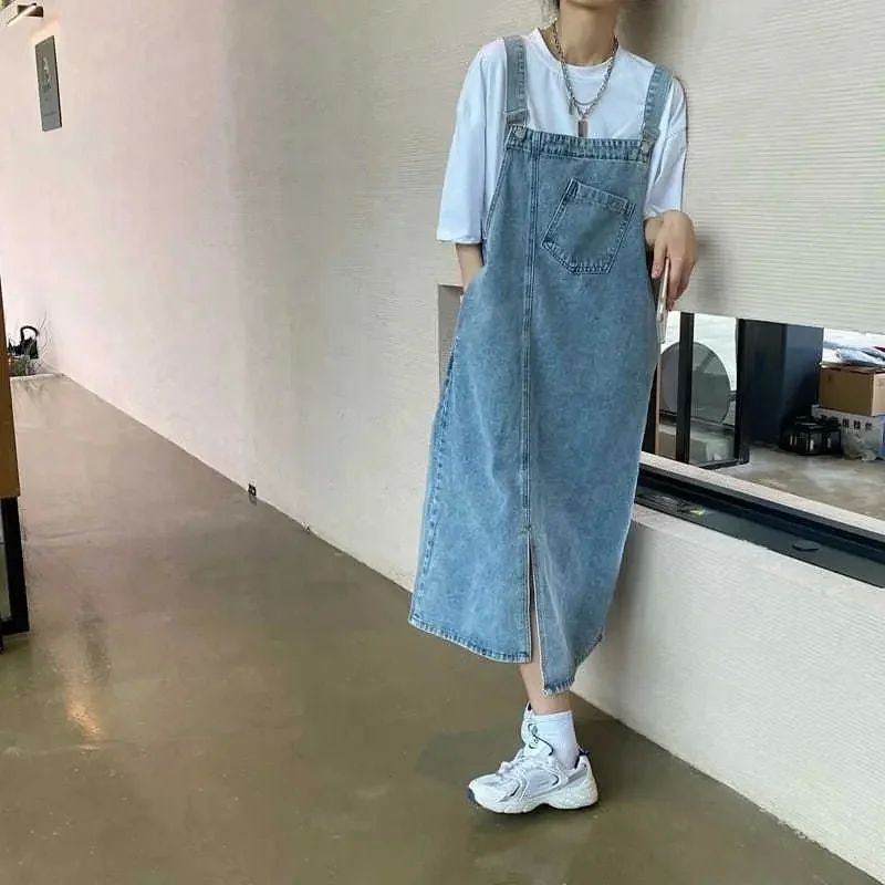 Spring Summer Denim Overall Dress Women Sleeveless Jeans Dre-图0