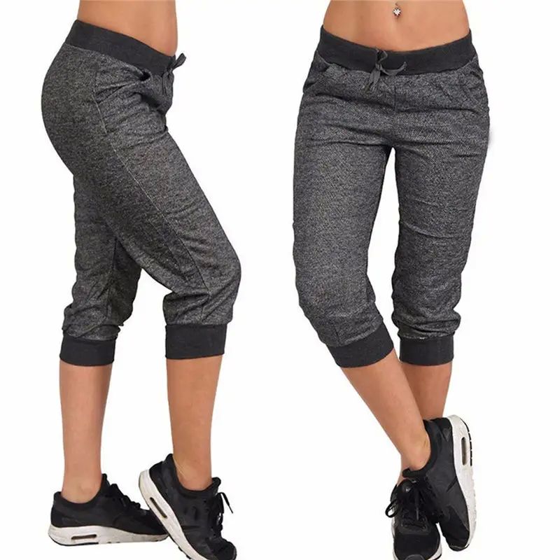 Women Summer Short Pants Sweatpants Capri Pants Cropped Jogg - 图0