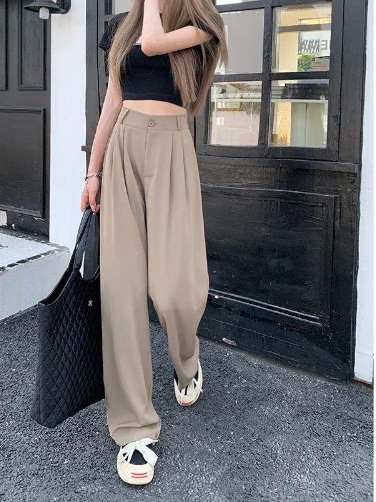 Elastic Waist Casual Pants Women's Straight Leg Pants Slim S - 图3