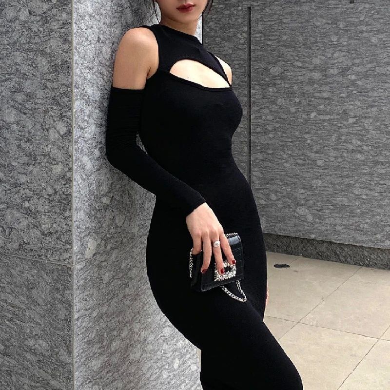 Xeemilo Elegant Hollowed Off Shoulder Maxi Dress Black Sexy - 图3