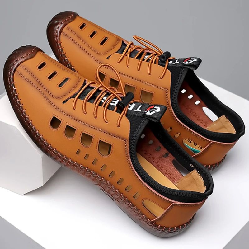 Men's Soft Leather 2024 Summer Men Leather Sandals Breathabl - 图2