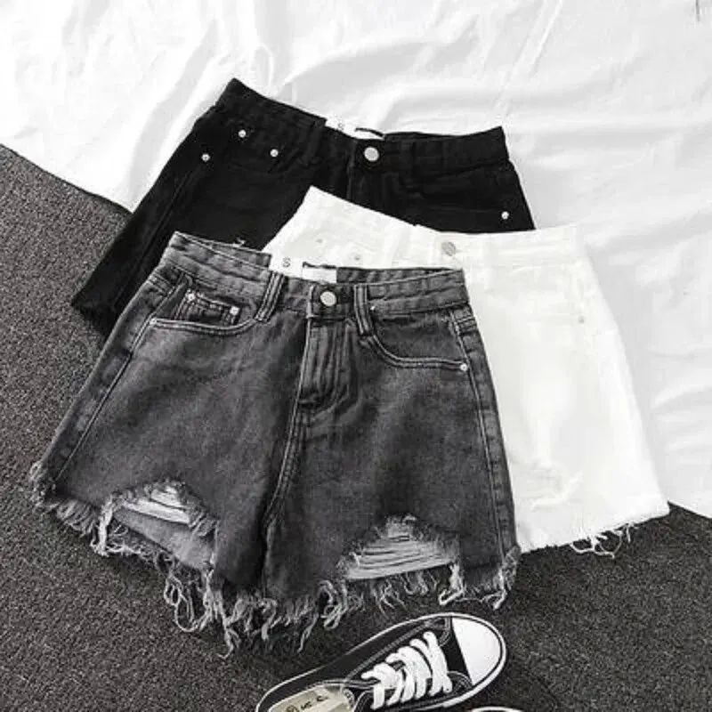 100% Cotton Hole-punched High-waist Shorts Women Summer Vers - 图1