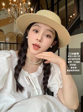 法式平顶草帽女夏季海边度