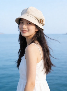 2026新款日系复古米色翻檐渔夫帽子女夏季穿搭百搭素颜宽檐盆帽女