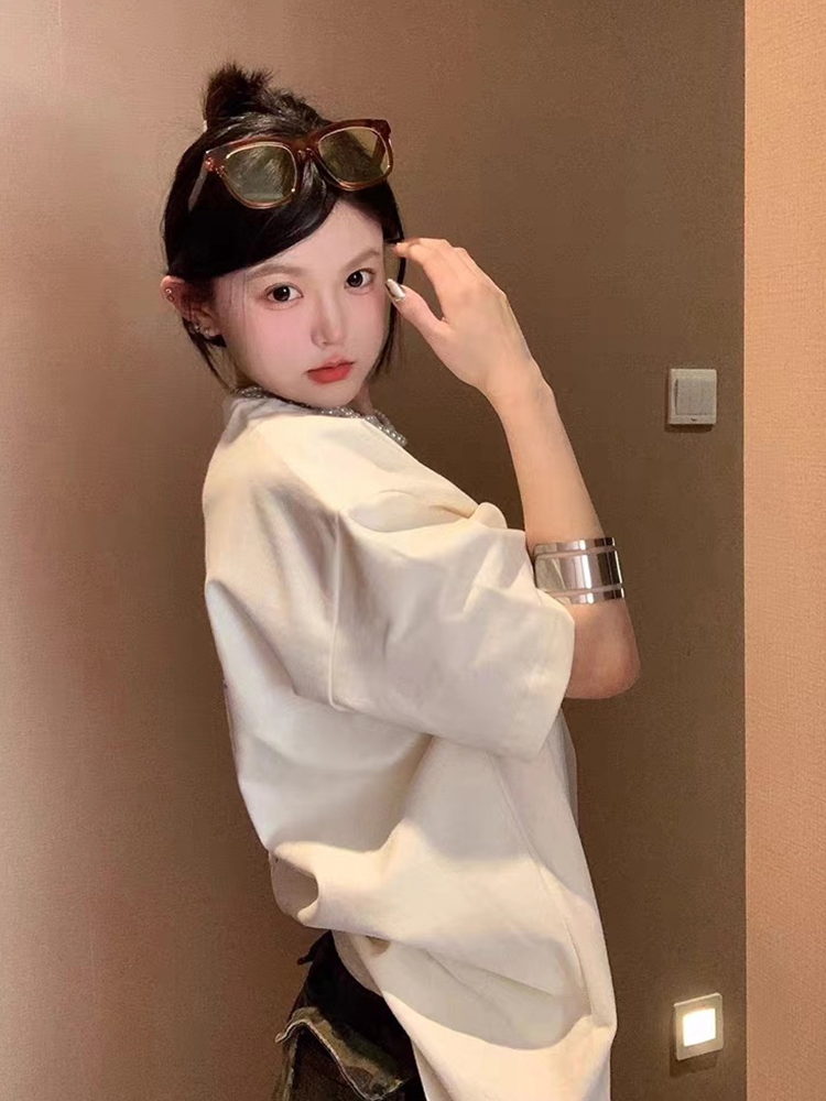纯棉白色短袖T恤女夏季女装2025新款宽松韩版小众设计感情侣上衣