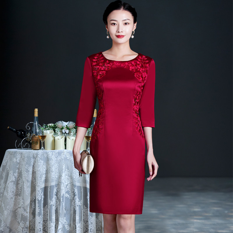 高端喜婆婆婚宴装国风旗袍秋新中式婚礼妈妈礼服中年喜庆连衣裙夏