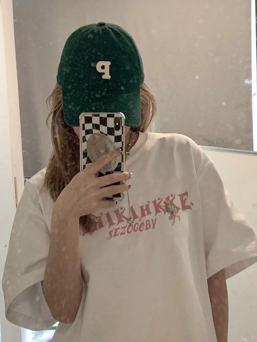 国潮美式复古正肩短袖纯棉t恤女夏季情侣小众独特别致设计感上衣 - 图3