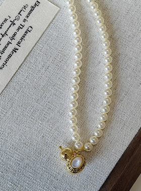 高品质奶白珍珠项链轻奢小众baby珠葫芦吊坠锁骨链优雅百搭颈链女