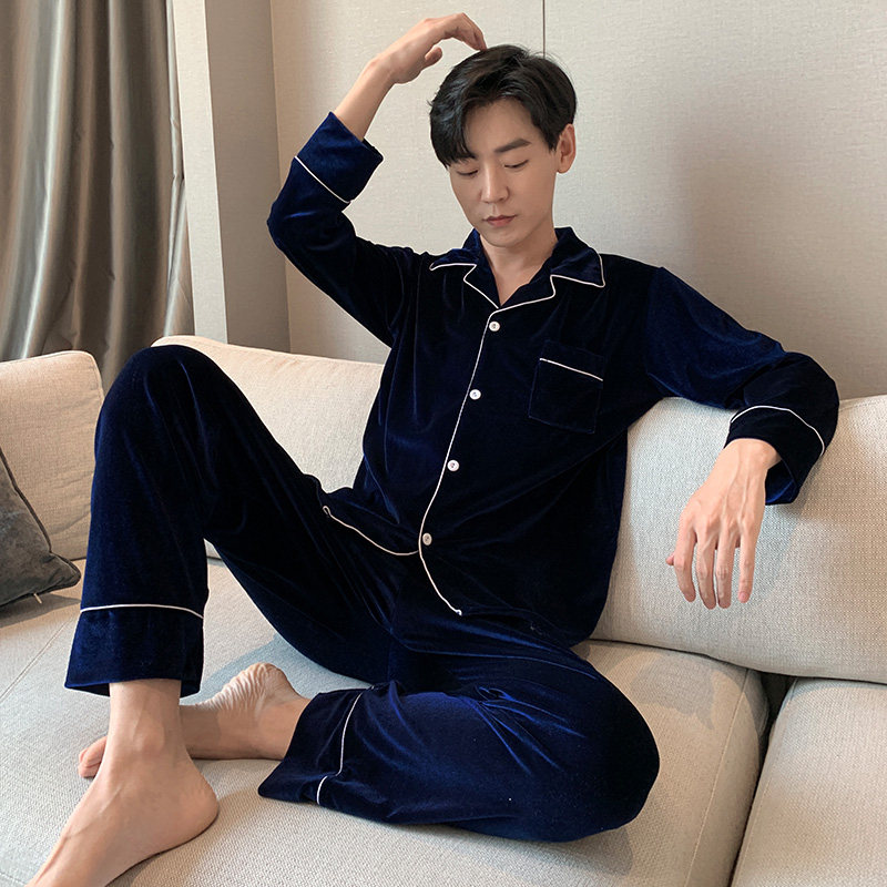 男士秋冬款金丝绒加绒保暖休闲睡衣 慧姬睡衣/家居服套装