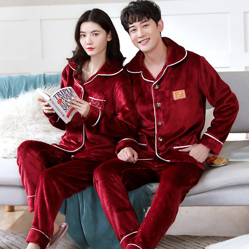 情侣男秋冬季加绒珊瑚绒睡衣 慧姬睡衣/家居服套装
