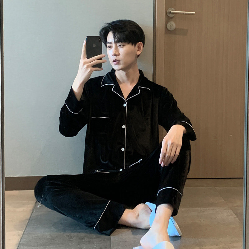 男士秋冬款金丝绒加绒保暖休闲睡衣 慧姬睡衣/家居服套装