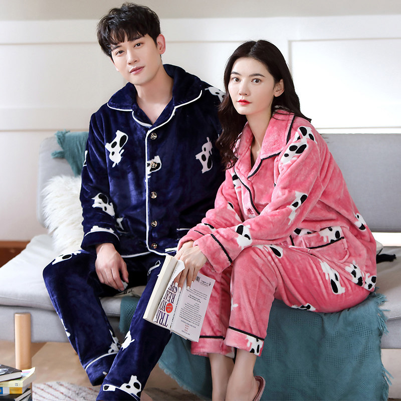 情侣男秋冬季加绒珊瑚绒睡衣 慧姬睡衣/家居服套装