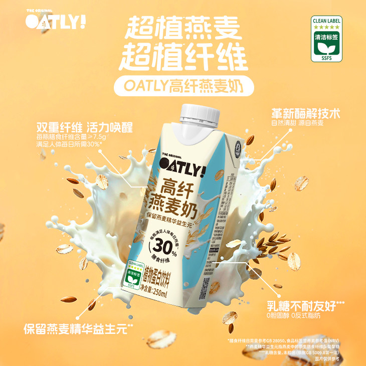 OATLY新品高纤燕麦奶 早餐奶植物蛋白饮料 燕麦牛奶替代豆奶椰奶