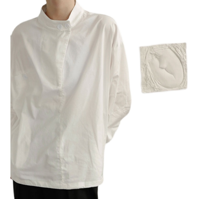 禁欲系男士白色衬衫男设计感小众上衣服高级感冷淡风立领韩版衬衣 - 图3