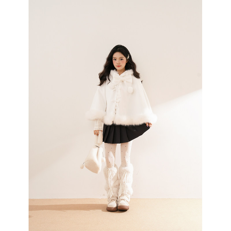 初雪礼遇 冬季新款日系可爱软妹lolita优雅小千金斗篷毛呢外套女,淘宝优惠券,粉丝福利购,淘宝优惠卷