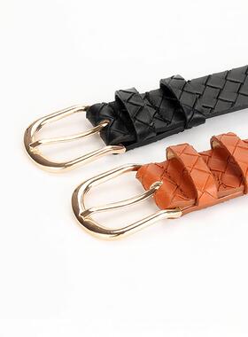女士合金针扣皮带时尚潮流百搭腰带颜色多选个性仿编织女士腰带