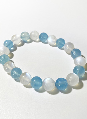 创意天然蓝月光石海蓝宝手串女简约水晶设计款轻奢手链转运饰品