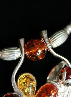 欧洲原款-925银镶嵌全天然花珀