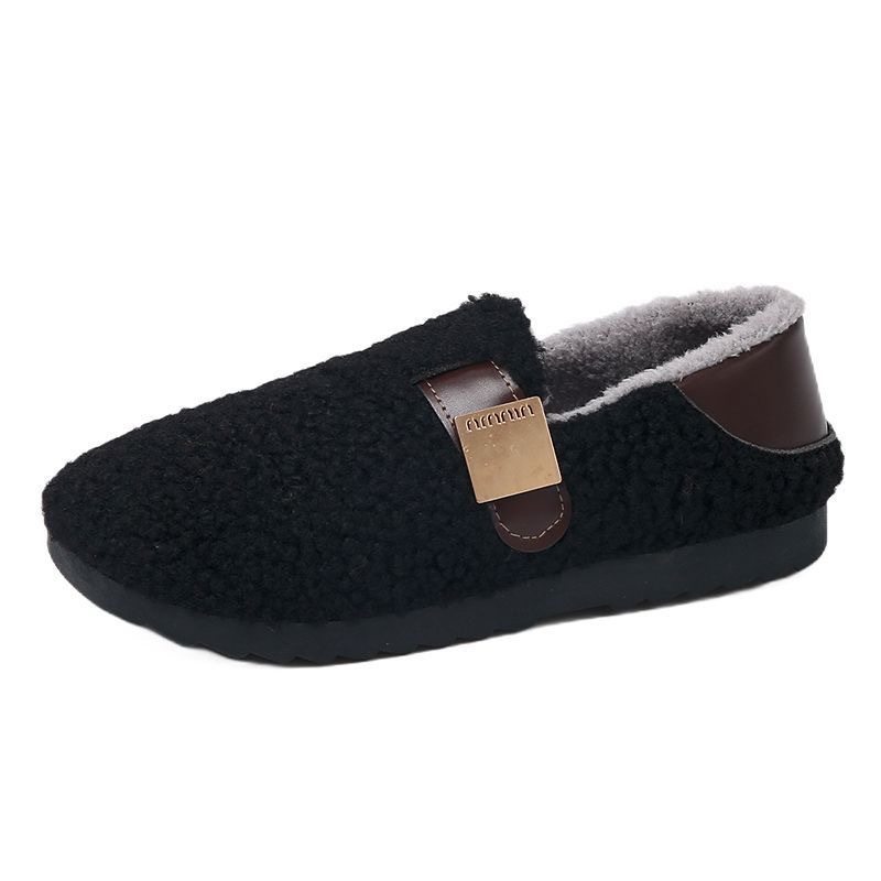 青岛福客来女鞋代工厂2026冬季韩版羊羔毛毛女鞋外穿豆豆鞋加绒加,淘宝优惠券,粉丝福利购,淘宝优惠卷