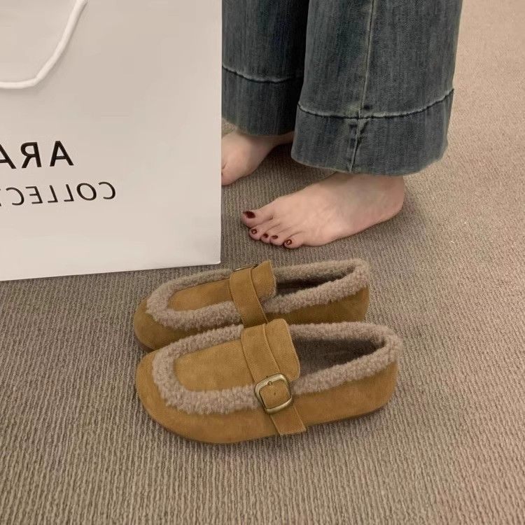 青岛福客来女鞋代工厂复古加绒乐福鞋女2026秋冬保暖鞋子一脚蹬奶,淘宝优惠券,粉丝福利购,淘宝优惠卷