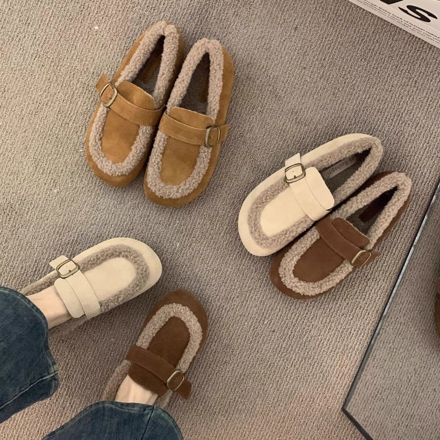 青岛福客来女鞋代工厂复古加绒乐福鞋女2026秋冬保暖鞋子一脚蹬奶,淘宝优惠券,粉丝福利购,淘宝优惠卷