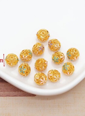 粉色滴油镀金保色景泰蓝粉樱花隔珠圆球直管diy手链手串饰品配饰