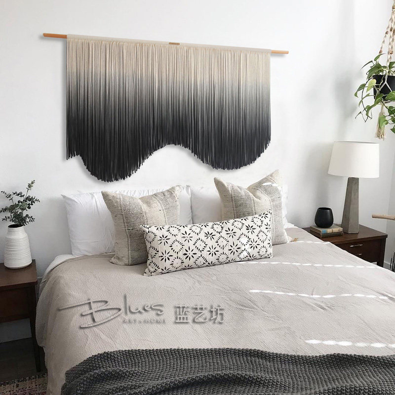 蓝艺坊 北欧简约流苏几何纯棉设计ins图案客厅卧室手工挂毯大挂画
