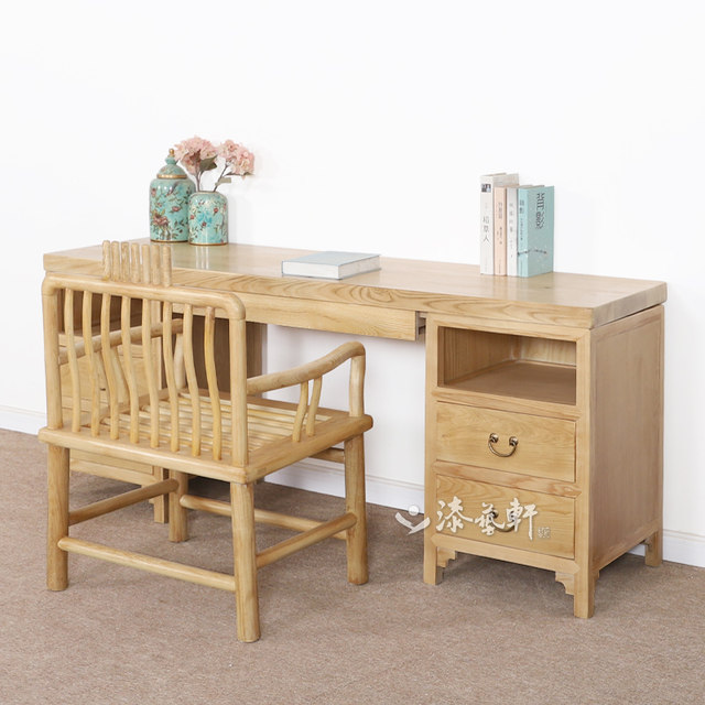 Zen New Chinese Style Solid Wood White Wax Log Slab Desk Writing Desk Computer Desk Desktop