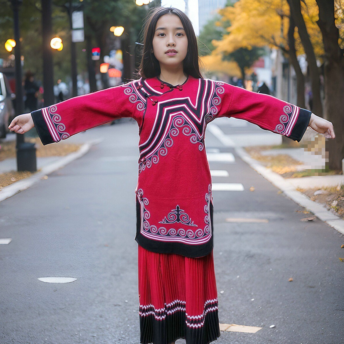 大凉山彝族女孩传统套装衣服中长款学生上衣女生衣服可爱宽松服饰-图3