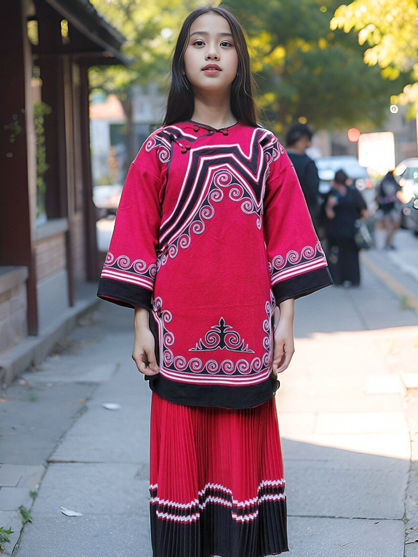 大凉山彝族女孩传统套装衣服中长款学生上衣女生衣服可爱宽松服饰-图2