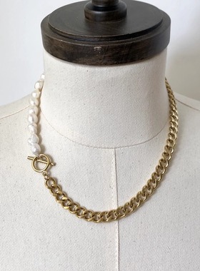 澳单淡水珍珠装饰加厚镀金项链