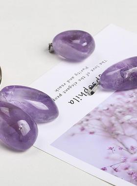 2025厂家直供浅紫水晶吊坠椭圆形紫晶原石抛光吊坠项链配件半成品