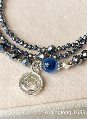 2025银色配件 太赫兹切面加糖心玛瑙多层三圈手链手串尺寸2mm