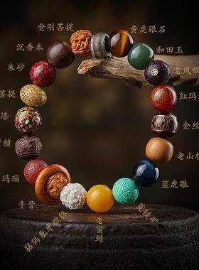 2025十八籽多宝手串男女七宝佛珠金刚菩提文玩蜜蜡朱砂小叶紫檀手