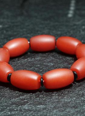 2025天然四川凉山南红玛瑙枣珠牛血红色手串桶珠手链
